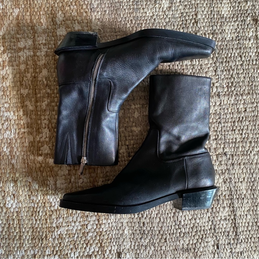 Zara Black Leather Western Boots 39